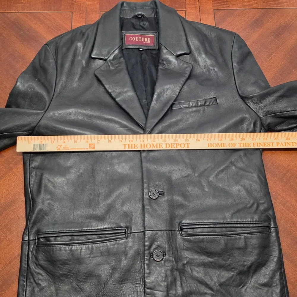 Couture by J. Park Leather Blazer Mens M Black 3 Button Jacket Professional Chic